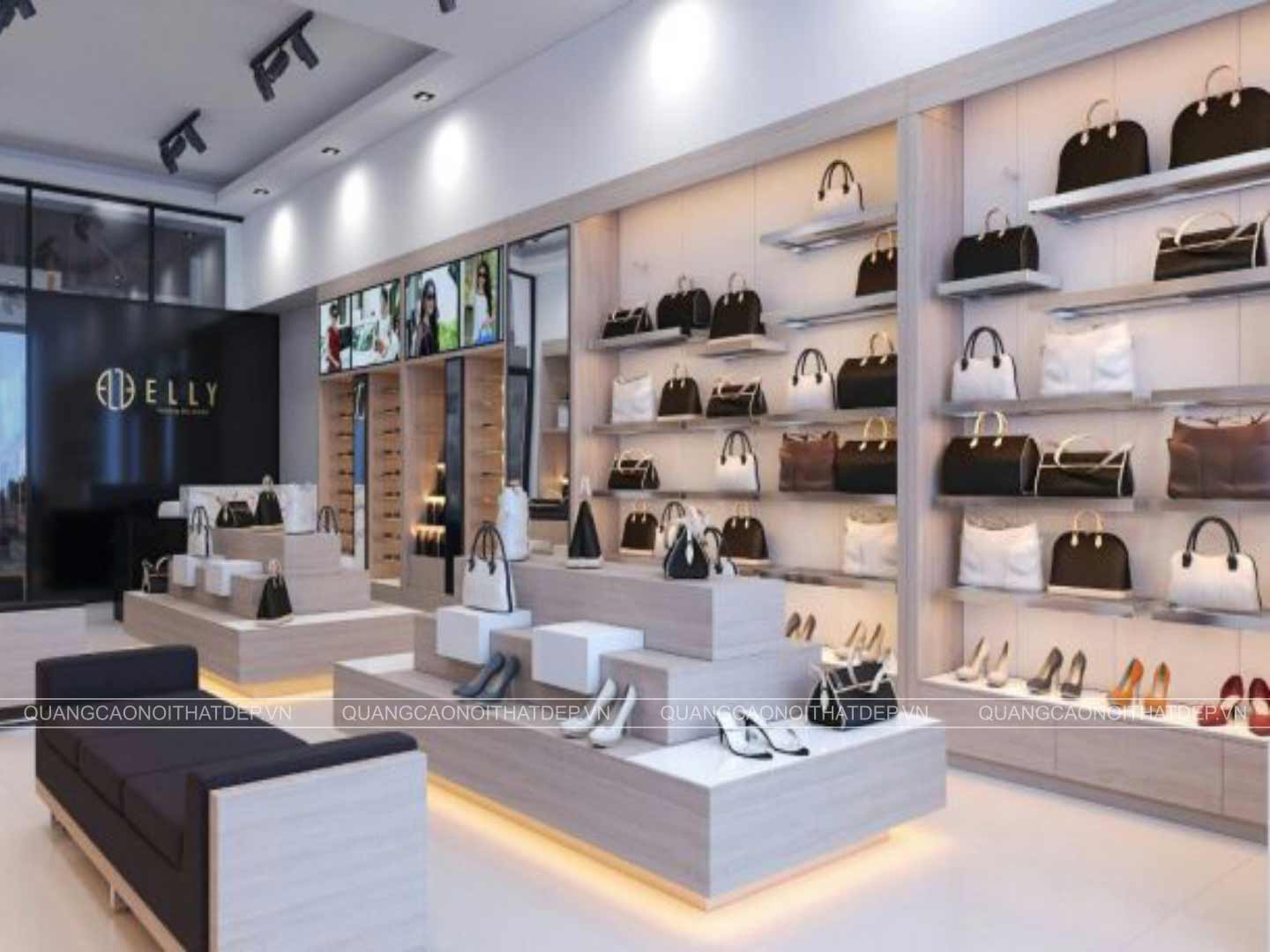 mẫu thiết kế nội thất cửa hàng giày dép túi xách đẹp